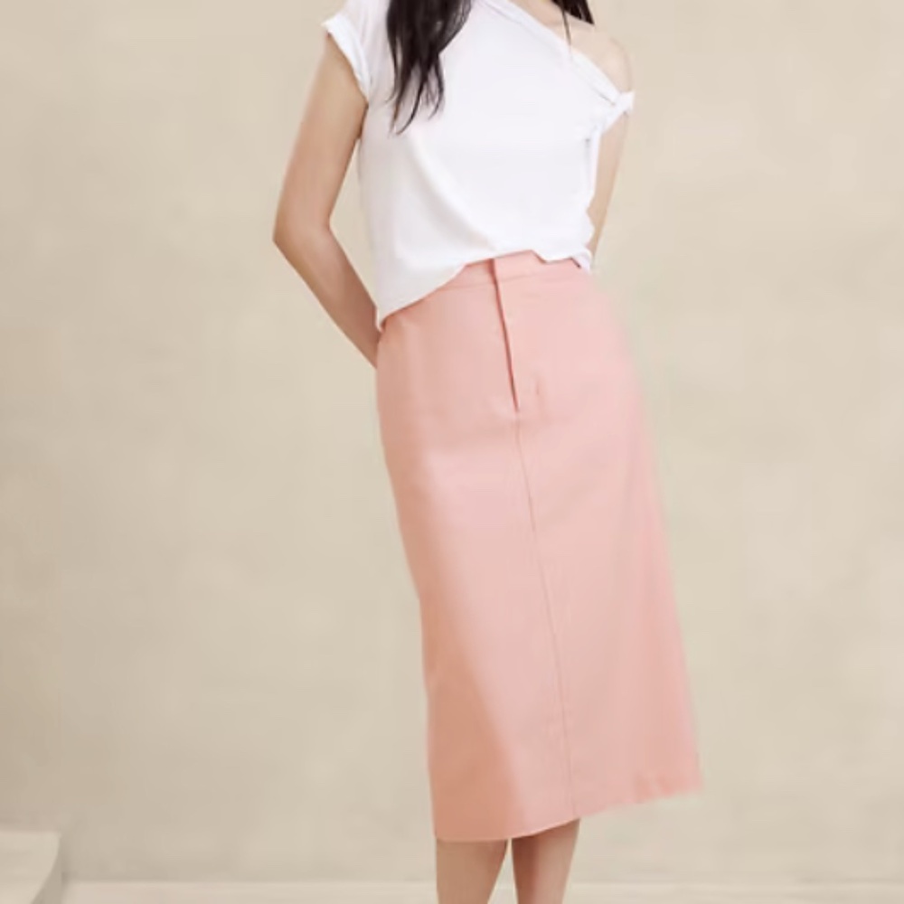 NWT Linen-Blend Herringbone Midi Skirt in Bermuda Sand